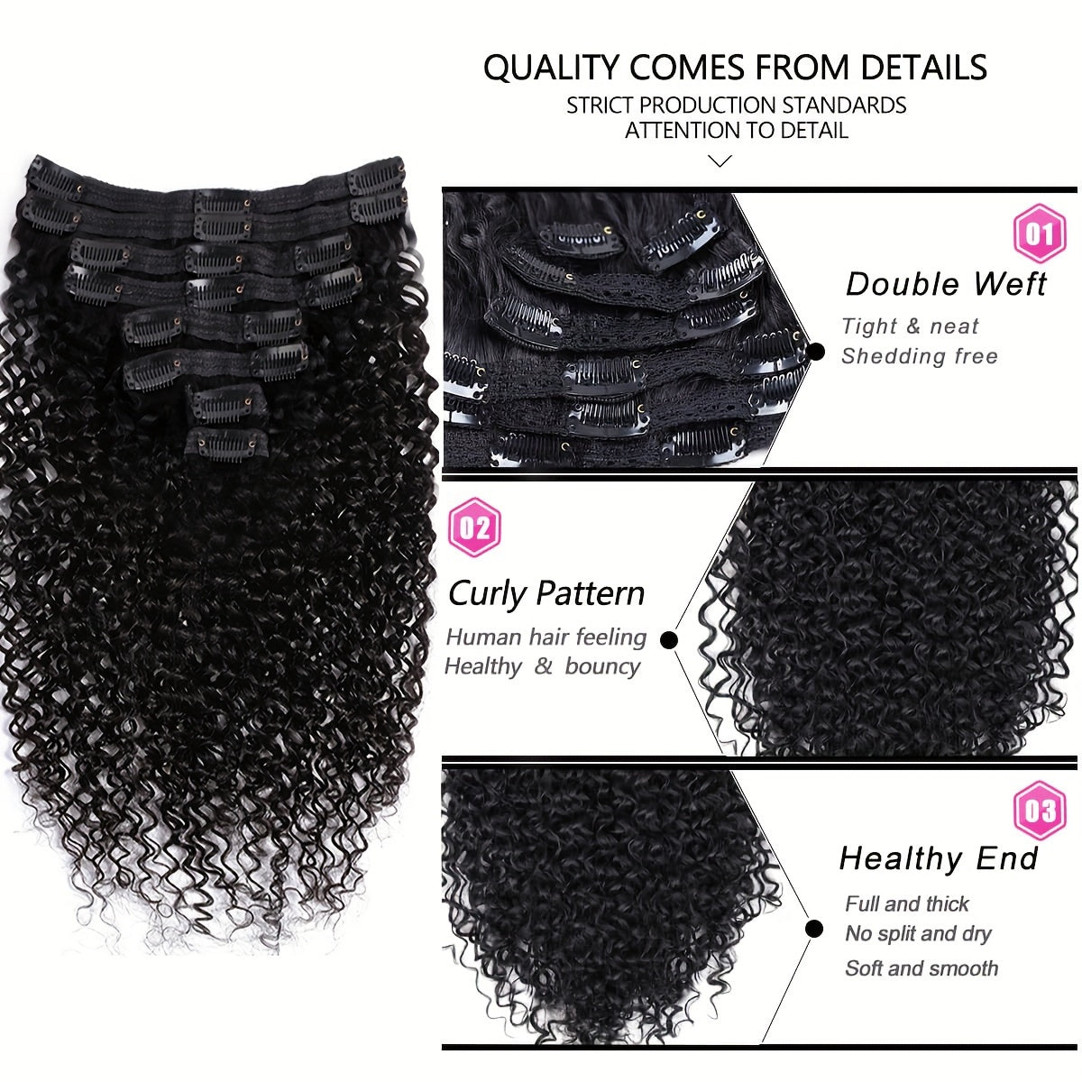 Natural Black Kinky Curly Clip Ins Hair Extensions 14 Inch Invisible Clip In Hair Extensions Real Human Hair 8Pcs 18 Clips Soft Clips Hair 120g Curly Hair Extensions